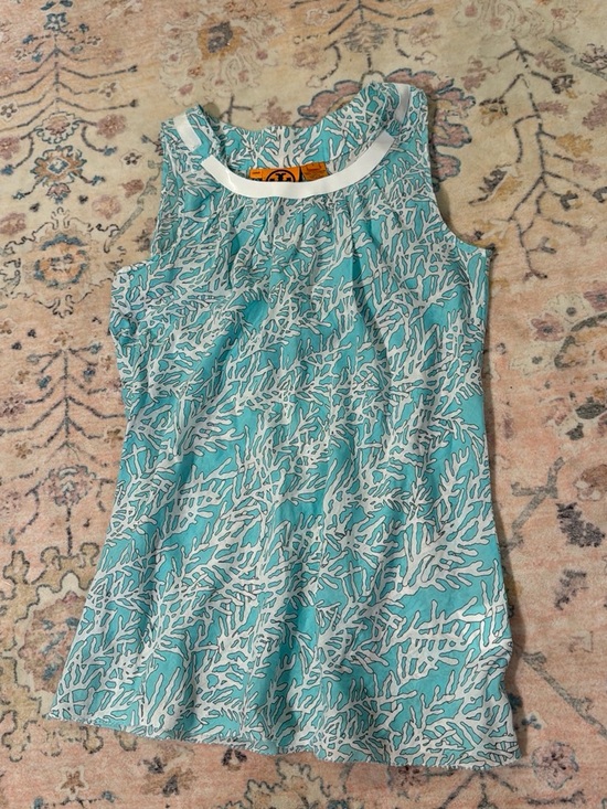 Tory Burch Tops - Tory Burch Aqua & White Coral-Print Sleeveless Tank